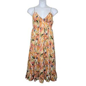 Indikah Womens Sleeveless Abstract Brushstroke Floral Print Midi Dress Size XL